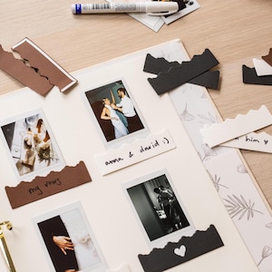 10pc Photo Pocket Stickers - for Instax Polaroid Mini Instant Photo Booth Guestbook or DIY Scrapbook, Brown White or Black Picture Strips