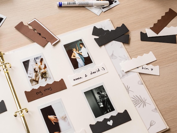 10pc Photo Pocket Stickers - for Instax Polaroid Mini Instant Photo Booth Guestbook or DIY Scrapbook, Brown White or Black Picture Strips