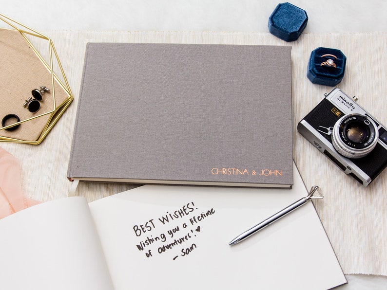 Embossed Gray Canvas Linen Guest Book Custom Foil Sign in Etsy