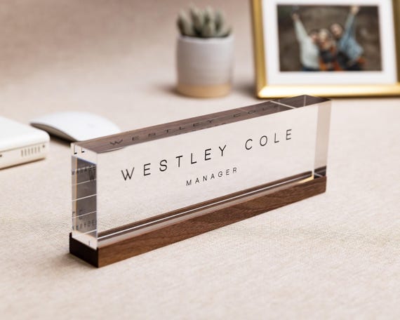 Personalized Acrylic Name Block (D3) - W/ Optional Wood Base