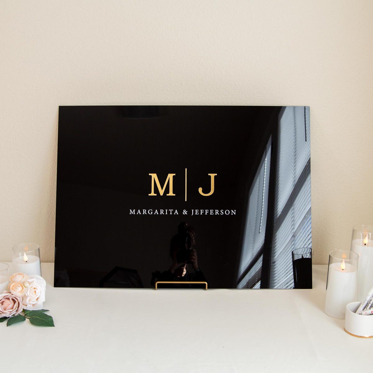 Wedding Guest Book Alternative (Black) w/ Optional 3D Monogram - Personalized Acrylic Plaque Guestbook, Wedding Reception Decor Signage