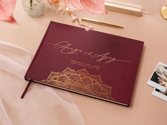 Mandala Personalized Foil Wedding Guestbook - 11.5 x 8.5 Custom Guest Book, Indian Wedding, Hindu Wedding, Krishna