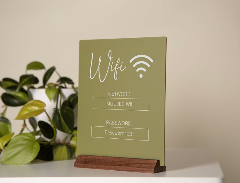 Wifi Acrylic Sign w/ Wood Base 6.5 x 7.75 Ice or Black Table Sign for Home Airbnb Rental Small Business Salon Restaurant Bar Hotel Bild 8