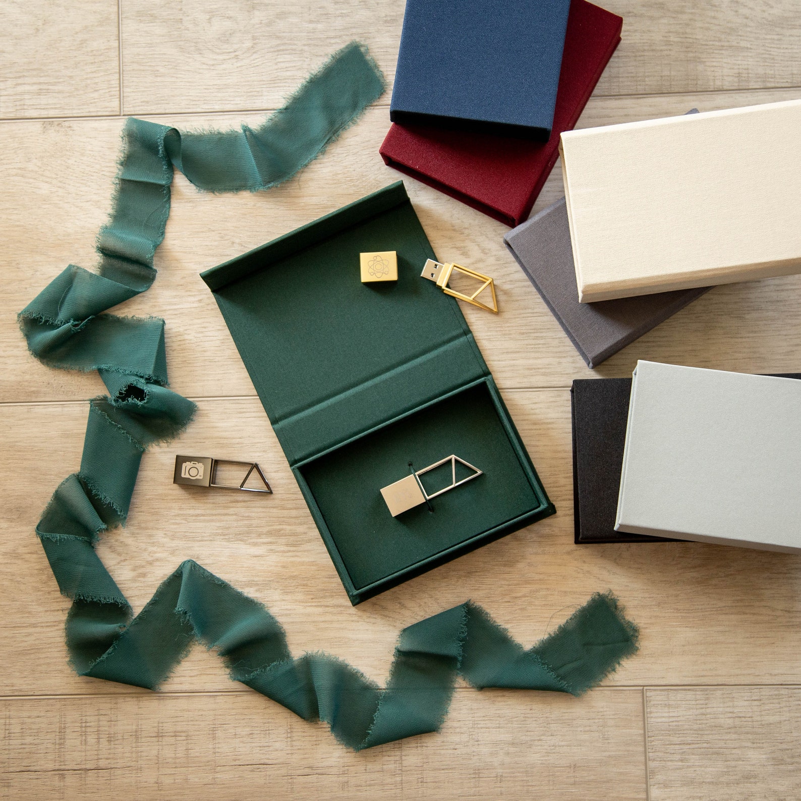 Linen USB Box With Geometric Metal USB Flash Drive Custom | Etsy