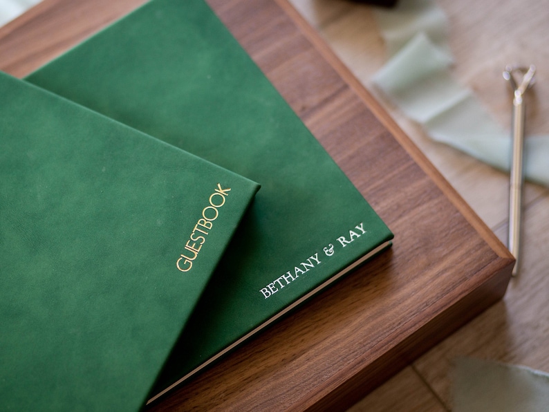 Embossed Guest Book in Emerald Green Shiny Foil Sign in Etsy
