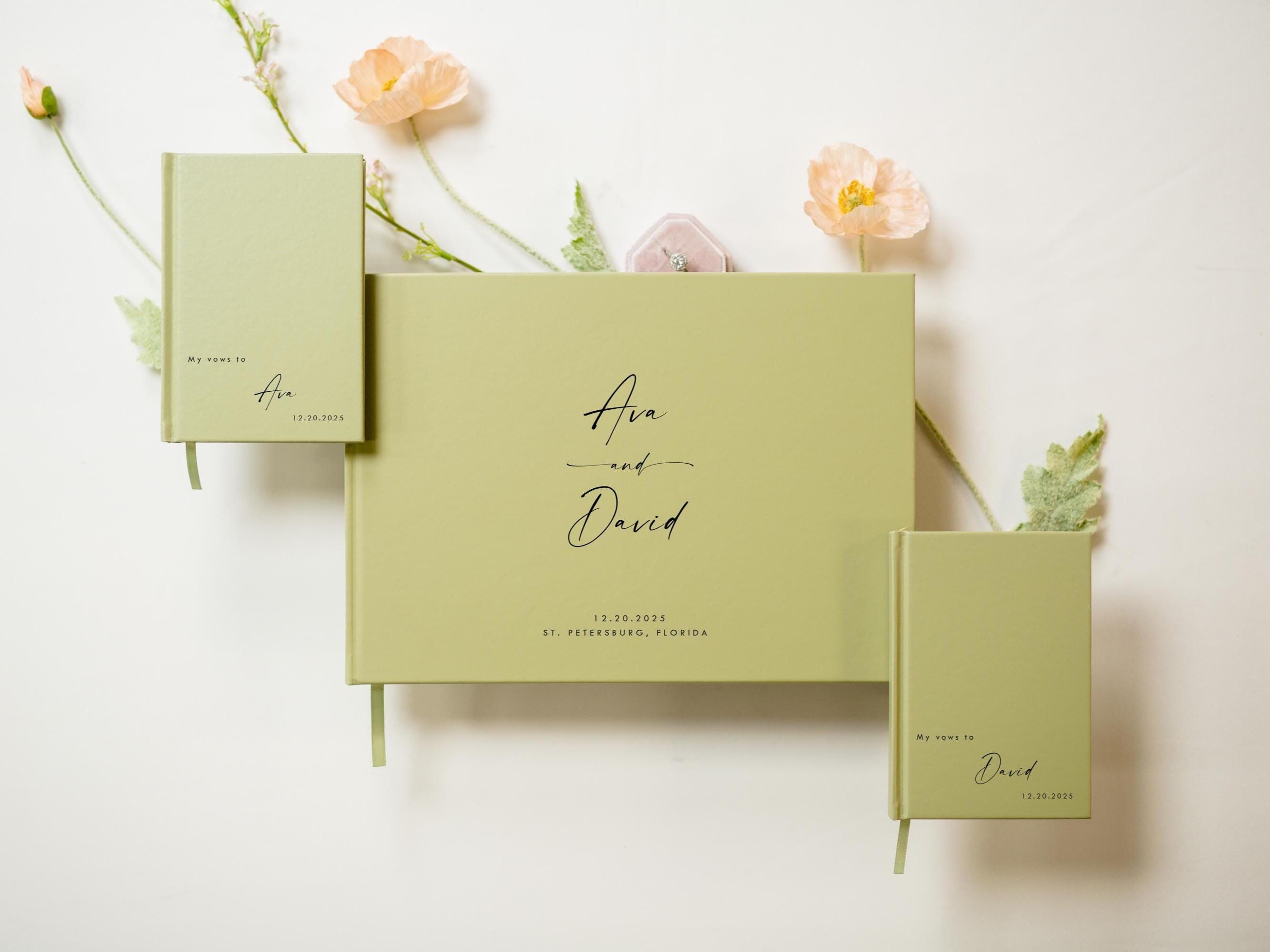 Personalized Guestbook + Vow Book Set (Font 4) - Simple Wedding Booklet Vow Photo Guest Book Sign Reception Ceremony Weddingbook Custom Set
