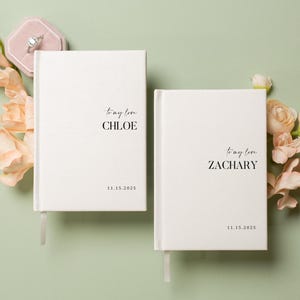 Ensemble de livres de vœux de mariage personnalisés - Lot de 2 livres de vœux classiques personnalisés romantiques carnets de vœux pour lui et lui Cérémonie de mariage moderne souvenir