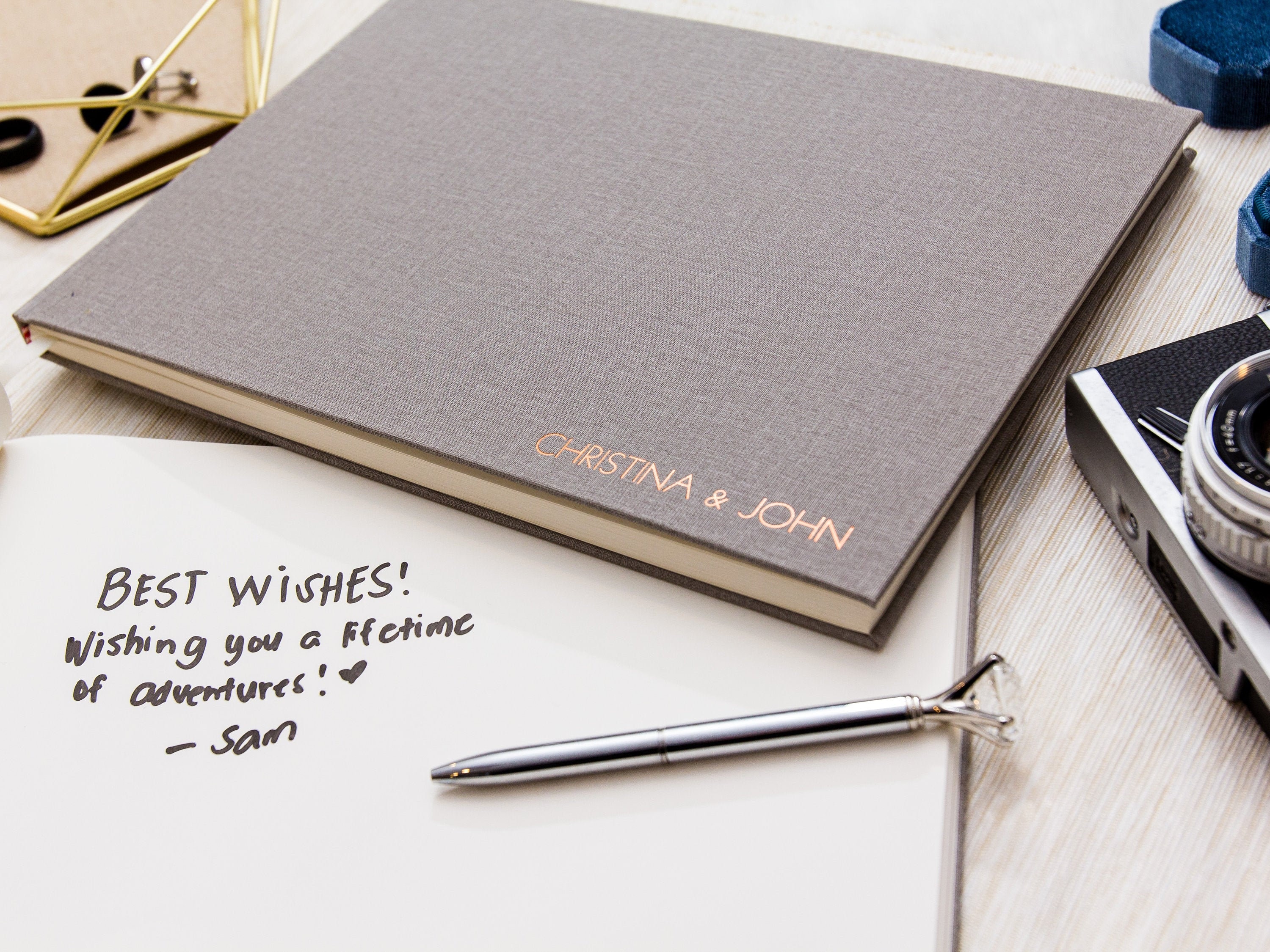 Embossed Gray Canvas Linen Guest Book Custom Foil Sign in Etsy