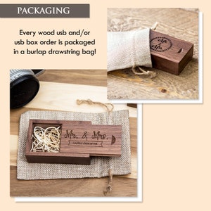 Thin Walnut USB & Wood Box Set Wood Wool Custom Engraved USB Set Video or Photography Wedding usb Flash Drive Gift for Her image 6