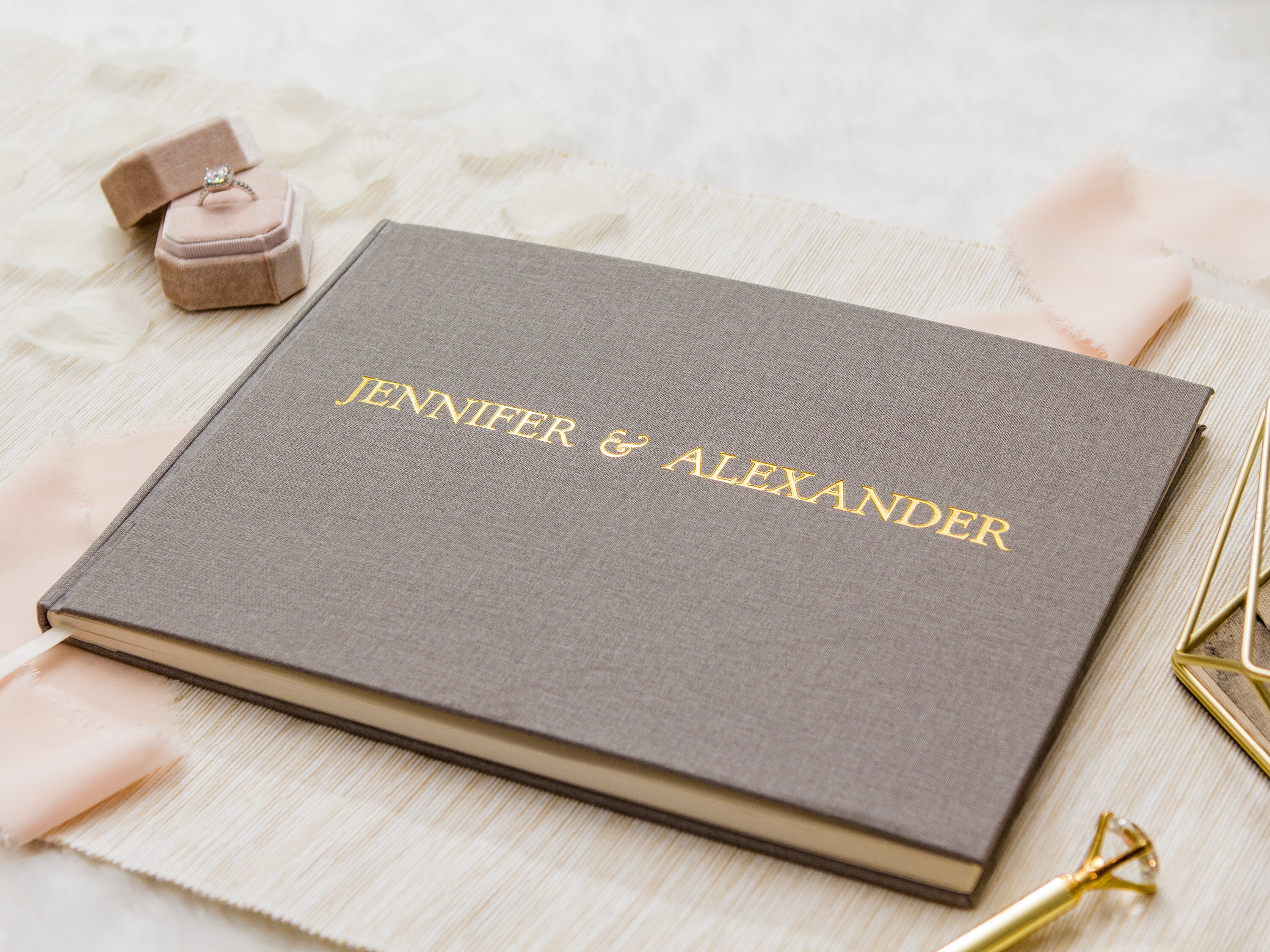 Embossed Gray Canvas Linen Guest Book 11.5x8.5 Large Etsy