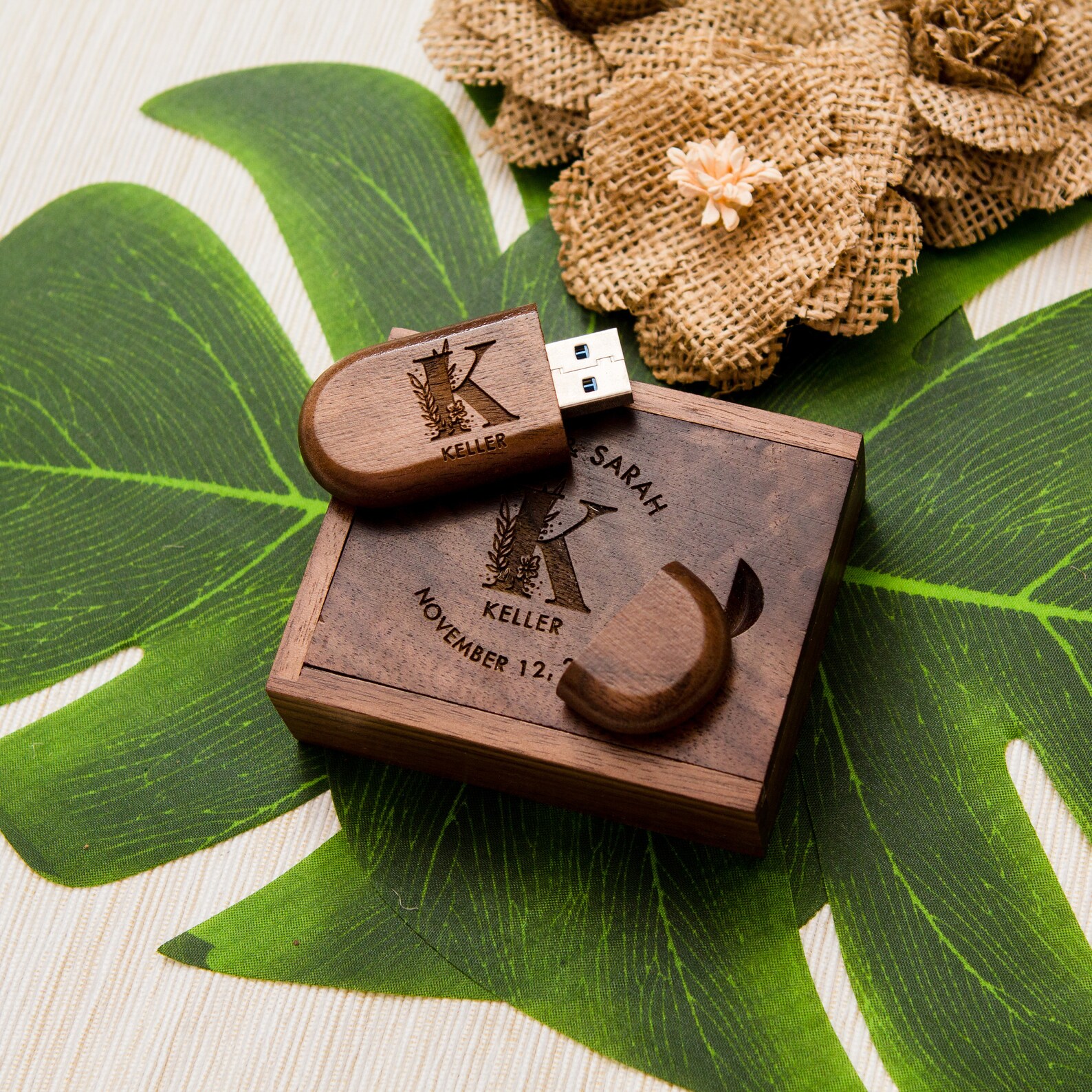 Engraved Oval USB Flash Drive & Box Set Custom Wood USB Etsy