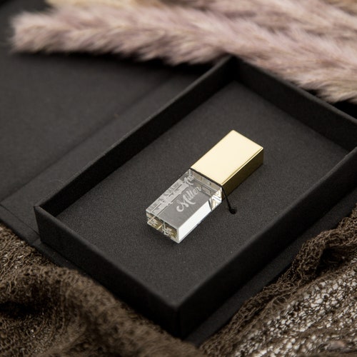 Linen USB Box With Geometric Metal USB Flash Drive Custom - Etsy