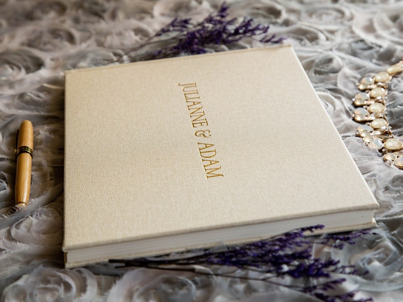 Embossed Canvas Linen Guest Book in Ivory 11.5x8.5 Large Foil Etsy