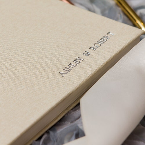 Embossed Canvas Linen Guest Book in Ivory 11.5x8.5 Large Foil Etsy