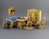 RESERVED ML Vintage 1 10 Scale German Bavarian Kitchen Dinning Room Dollhouse Miniature Furniture Wooden Hand Painted Dora Kuhn Set 7pc