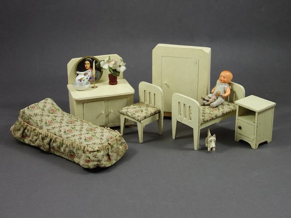 5pc Vintage Antique Table Set Chairs Miniatures Furniture Dollhouse Doll Lot
