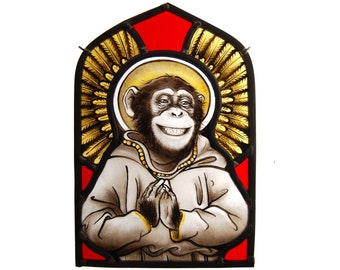 stained glass monkey angel, monkey art, chimpanzee
