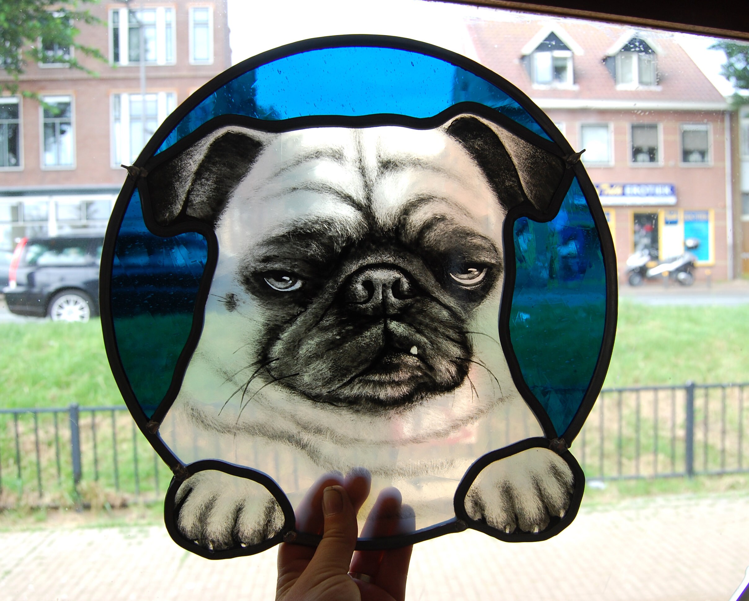 Stained Glass Pug, Pug Art, Pug Portrait, Puglover Gift, Grumpy