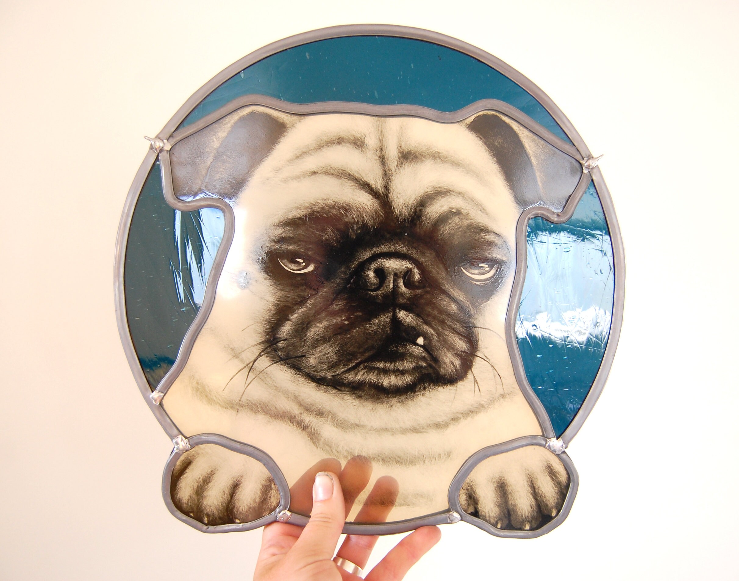Stained Glass Pug, Pug Art, Pug Portrait, Puglover Gift, Grumpy