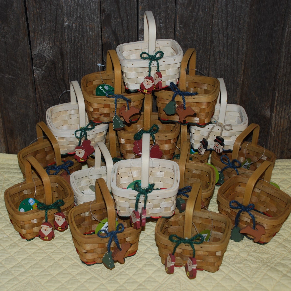 Mini Christmas Gift Baskets Woven Craft Basket With Santa Etsy