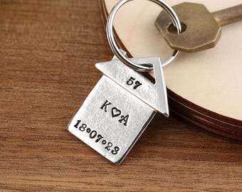 Personalised Pewter House Shaped Housewarming Keyring: New Home Gift
