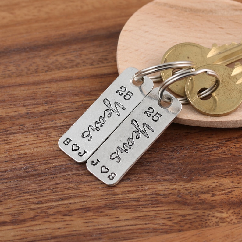 25th Silver Wedding Anniversary pair of personalised pewter matching key rings