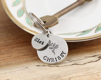21st Birthday For Her Personalised Birth Flower Pewter Keyring: Name Gift for Daughter