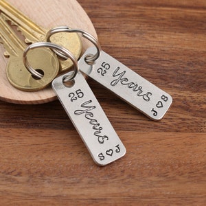 25th Silver Wedding Anniversary pair of personalised pewter matching key rings