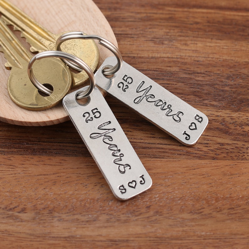 25th Silver Wedding Anniversary pair of personalised pewter matching key rings