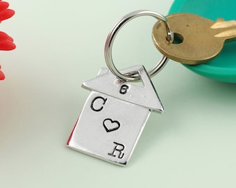 Personalised Pewter Housewarming House Shaped Keyring: New Home Gift First Home
