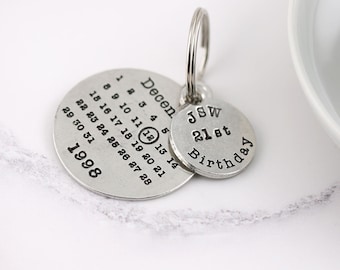 Personalised 21st Birthday Pewter Calendar Keyring:30th Birthday Gift Keepsake