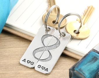 Personalised Couples Infinity Pewter Keyrings Pair: Matching Key Rings With Initials