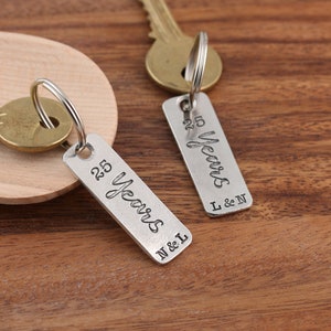 25th Silver Wedding Anniversary pair of personalised pewter matching key rings