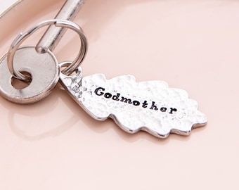 Personalised Godmother Oak Leaf Keyring: Christening Gift