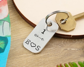Personalised 1st Anniversary Pewter Keyring: Couples 1 Year Milestone  Gift for Husband Wife