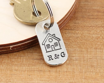 Personalised Pewter New Home Keyring, Housewarming First House Couples Gift