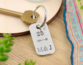 Personalised 25th Anniversary Pewter Keyring: Custom Initial Gift