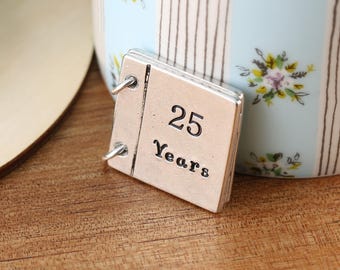25th Anniversary Gift-Hand Stamped Miniature Pewter Keepsake Book-Metal Card-Personalised Silver Wedding Present-Couples Gift-Wife Husband