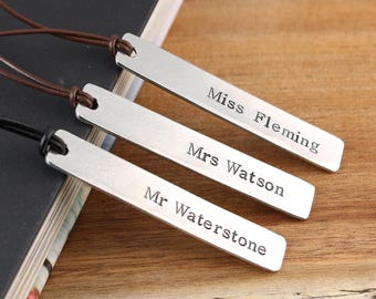 Personalised Pewter Bookmark: Teacher Appreciation Gift, Hand Stamped