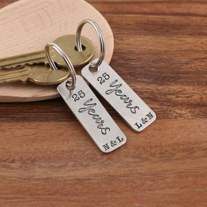 25th Silver Wedding Anniversary pair of personalised pewter matching key rings