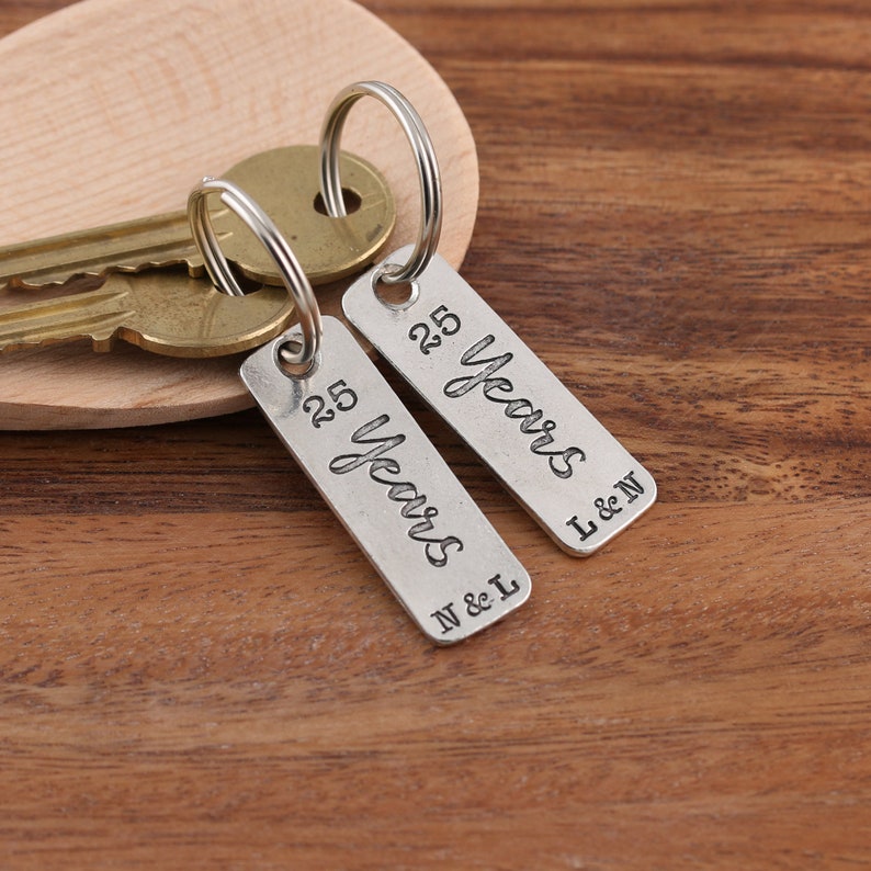 25th Silver Wedding Anniversary pair of personalised pewter matching key rings