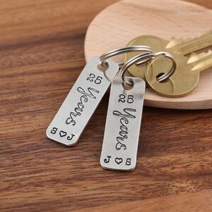 25th Silver Wedding Anniversary pair of personalised pewter matching key rings