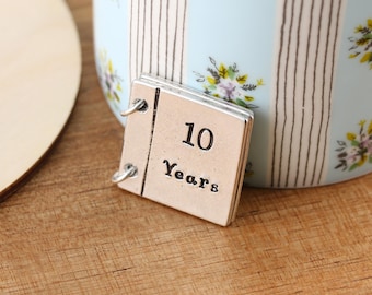 Handmade Pewter 10th Anniversary Date Miniature Book, Personalised Tin Gift
