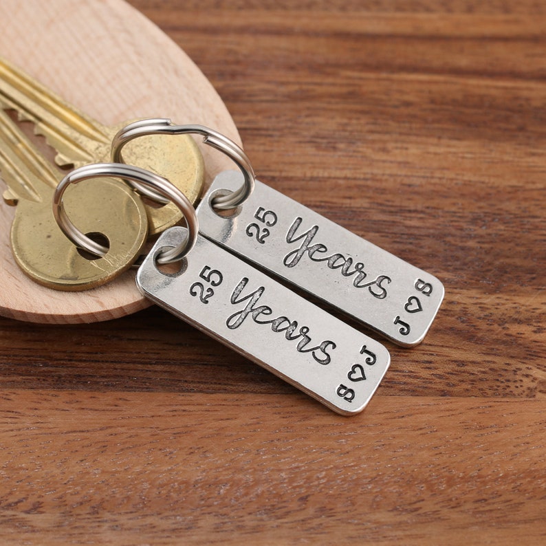 25th Silver Wedding Anniversary pair of personalised pewter matching key rings