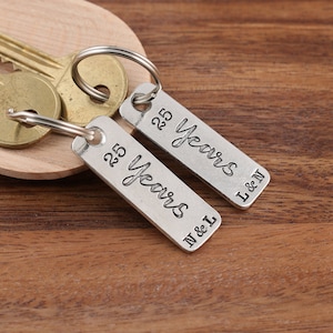 25th Silver Wedding Anniversary pair of personalised pewter matching key rings