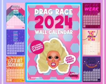 Drag Race 2024 A4 Wall Calendar - RuPaul, RuPaul's Drag Race, Drag Race UK, LGBT, Queer Catchphrase A4 Wall Calendar