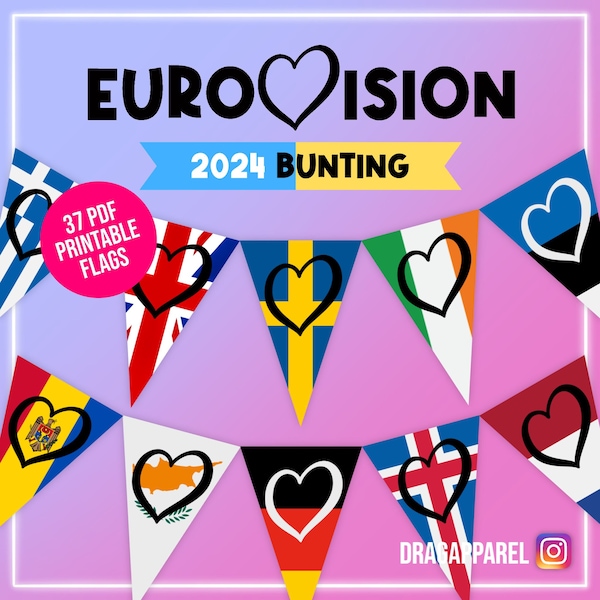 Eurovision 2024 Bunting Pack - 37 Flags Instant Downloads - Eurovision Song Contest, Eurovision Sweden, Eurovision Flags, Eurovision Bunting