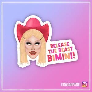 Bimini Bon Boulash 'Release The Beast, Bimini!' glanzende vinylsticker - RuPaul's Drag Race UK, UK Hun, Queer, LGBT, slogan sticker