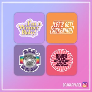 Op catchphrase geïnspireerde onderzetters op dragrace - RuPaul's Drag Race, Queer, LGBT-onderzetterset