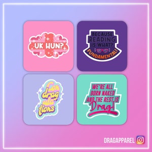 Op catchphrase geïnspireerde onderzetters op dragrace - RuPaul's Drag Race, Queer, LGBT-onderzetterset